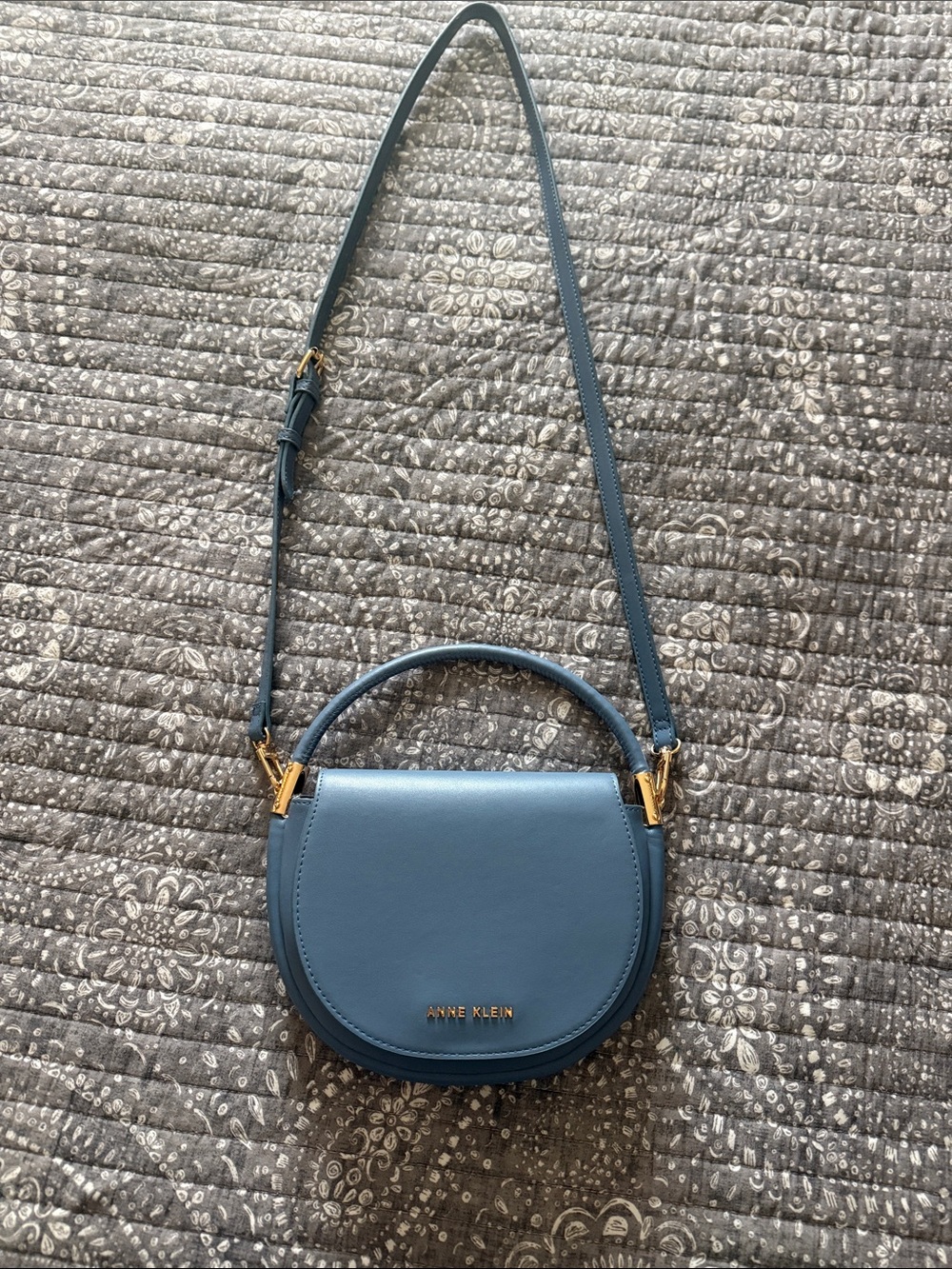 Anne Klein Dusty Blue Saddle Crossbody Bag